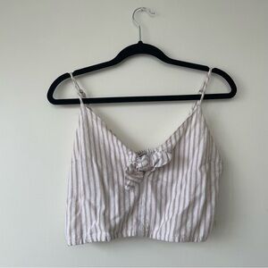 Abercrombie & Fitch Tan and White Tie Front Crop Top
